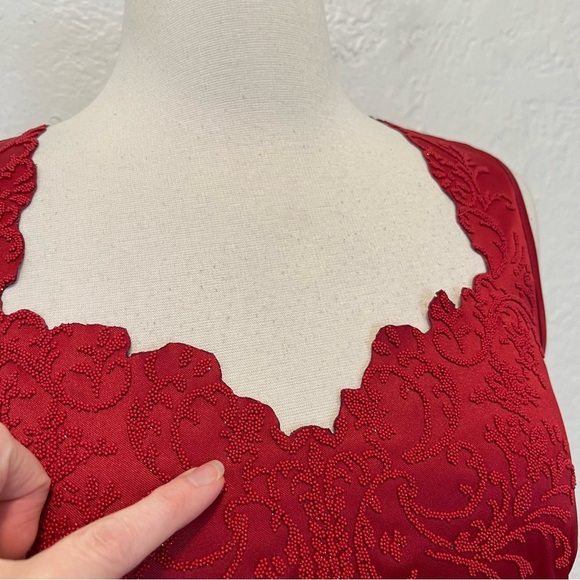 Vintage 90s Y2K Dress Sheath Red Satin Beaded Goth Gothic Retro CDC 6 - Picture 7 of 16